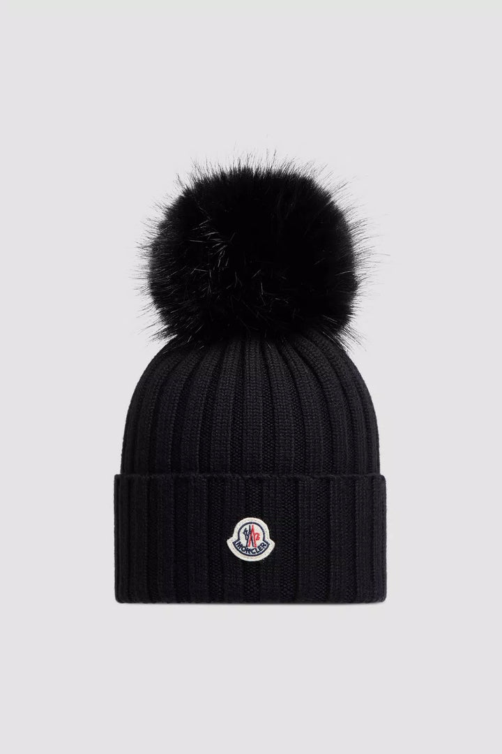 Wool Beanie Pom Pom Black