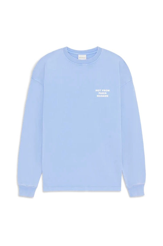 Washed Long Sleeve Slogan T-shirt Blue