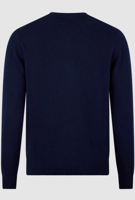 Pullover Knitted Crew Neck Carded Merino Wool Navy