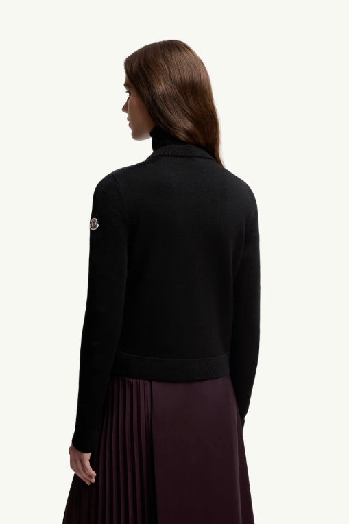 Padded Wool Zip-Up Cardigan Black