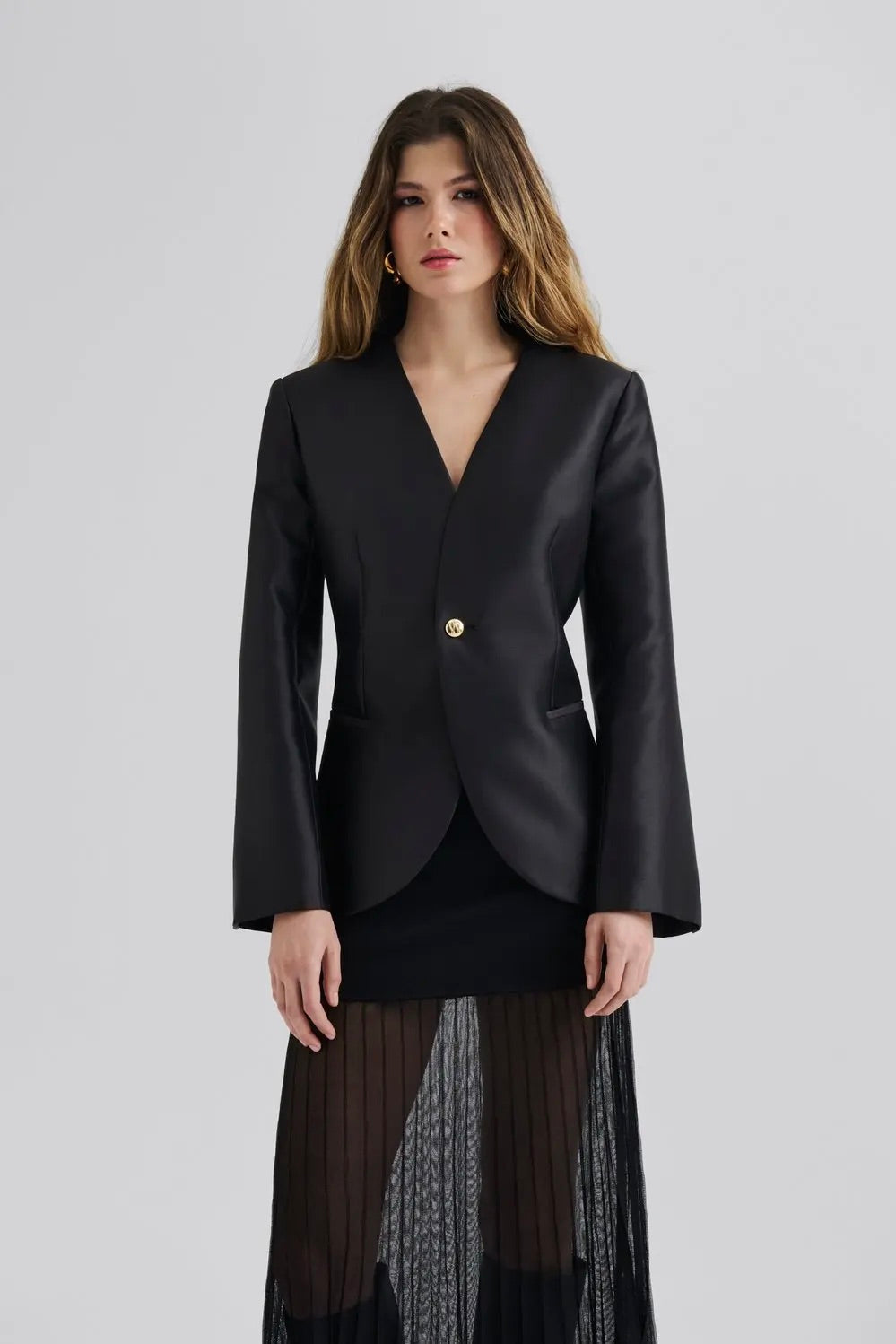 BY MALINA Nori Fitted Heavy Satin Blazer - Dale