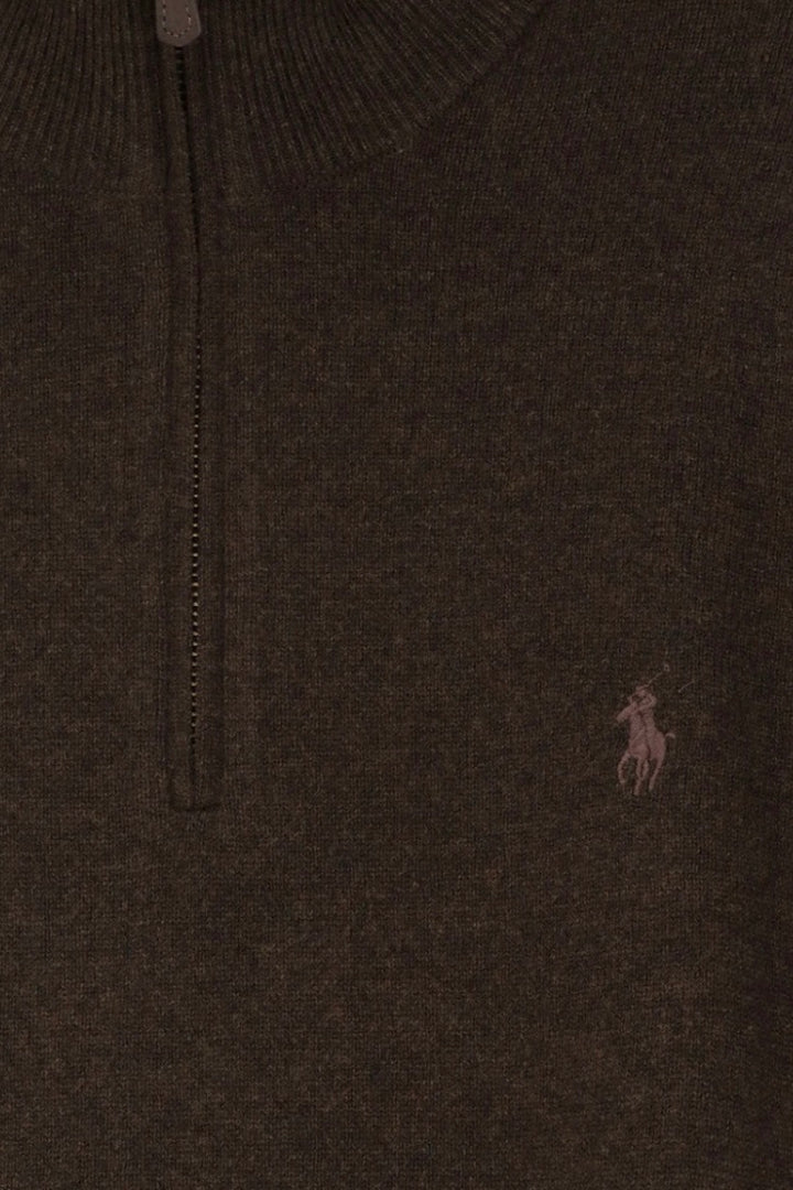 Wool Quarter-Zip Jumper Cinnamon Brown Heather