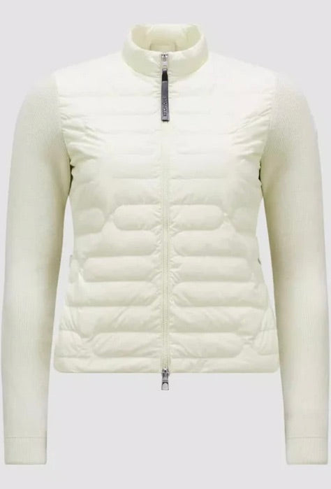 Padded Cotton Zip-Up Cardigan Cream