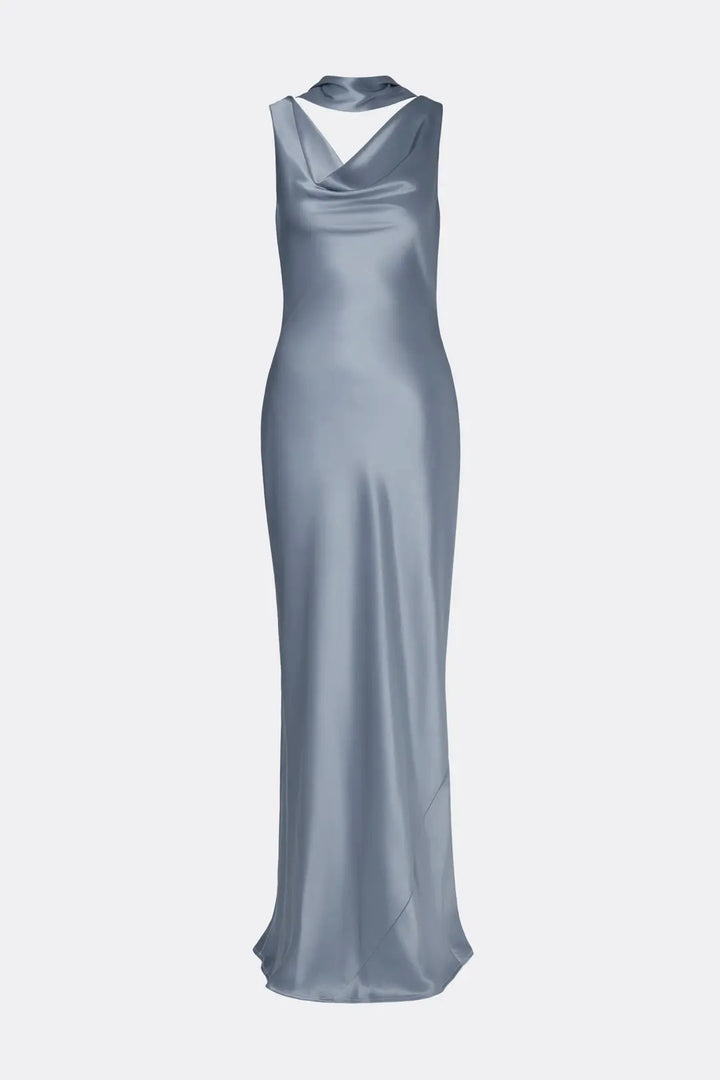 Vida Cowl Neck Scarf Maxi Dress Steel Blue