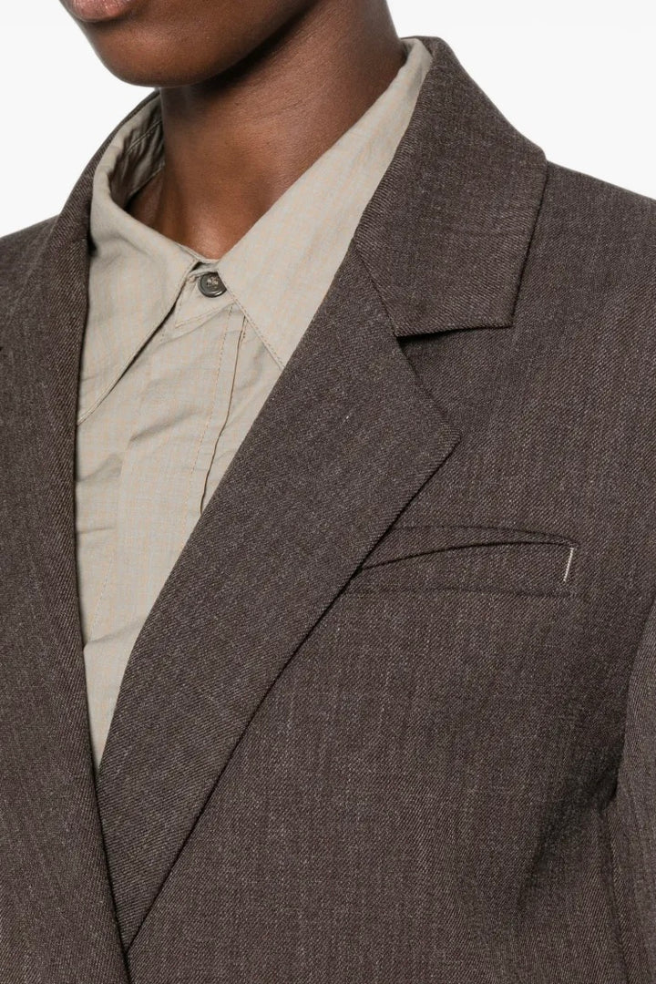 Double-Breasted Notch-Lapel Blazer Dark Brown