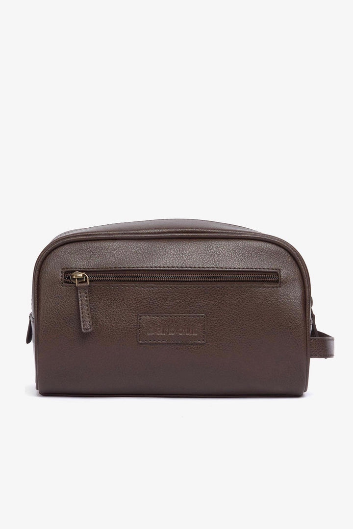 Barbour Leather Washbag Dark Brown