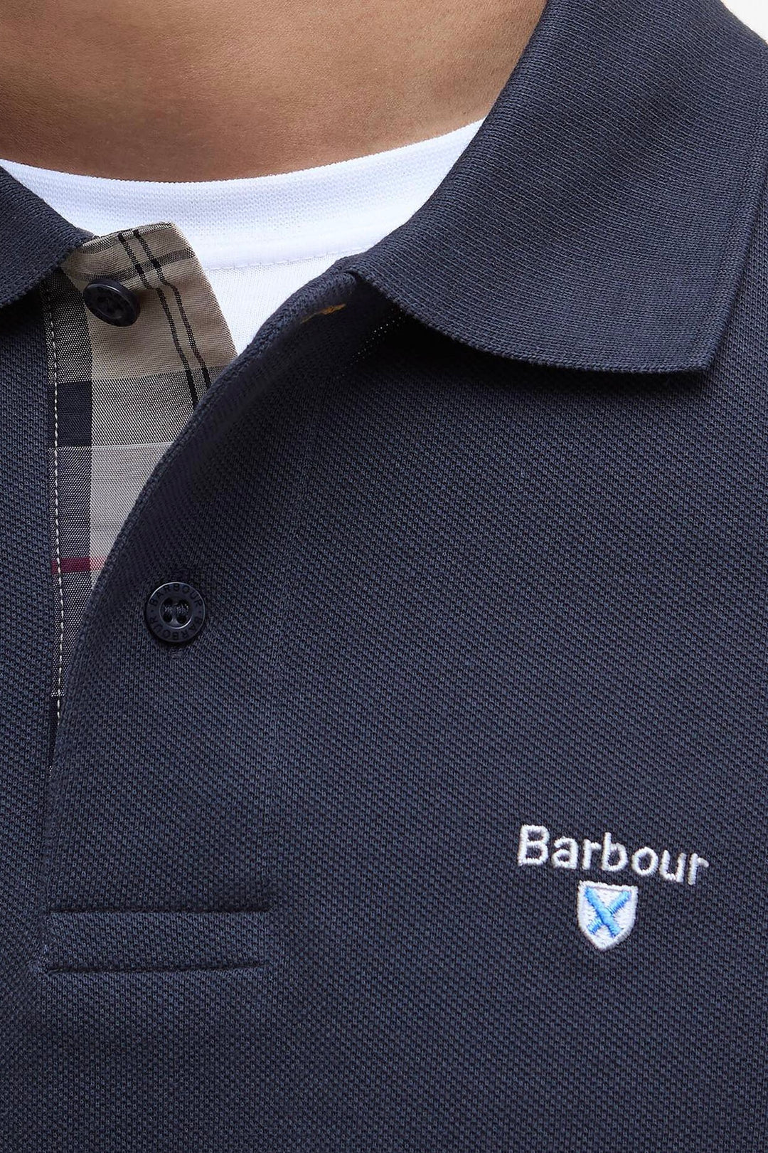BARBOUR Tartan Pique Polo Shirt Navy - Dale