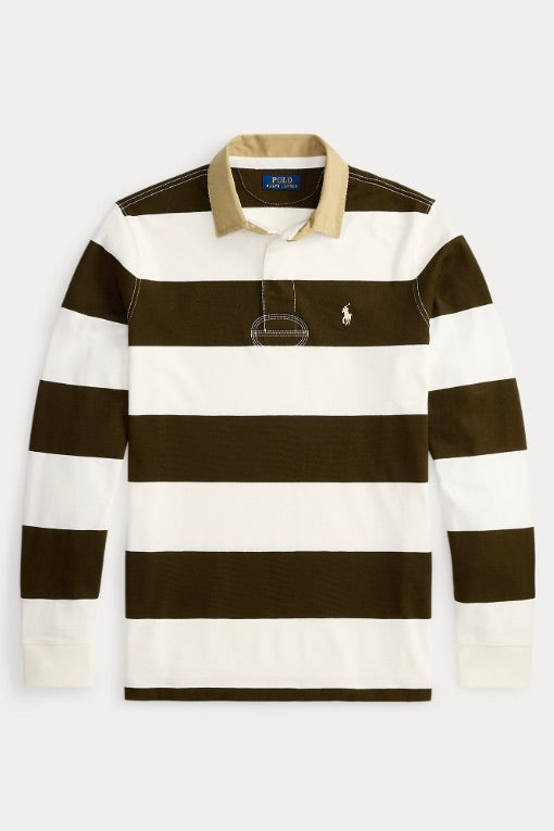 Classic Fit Khaki-Collar Rugby Shirt Dark Brown/Trophy Cream