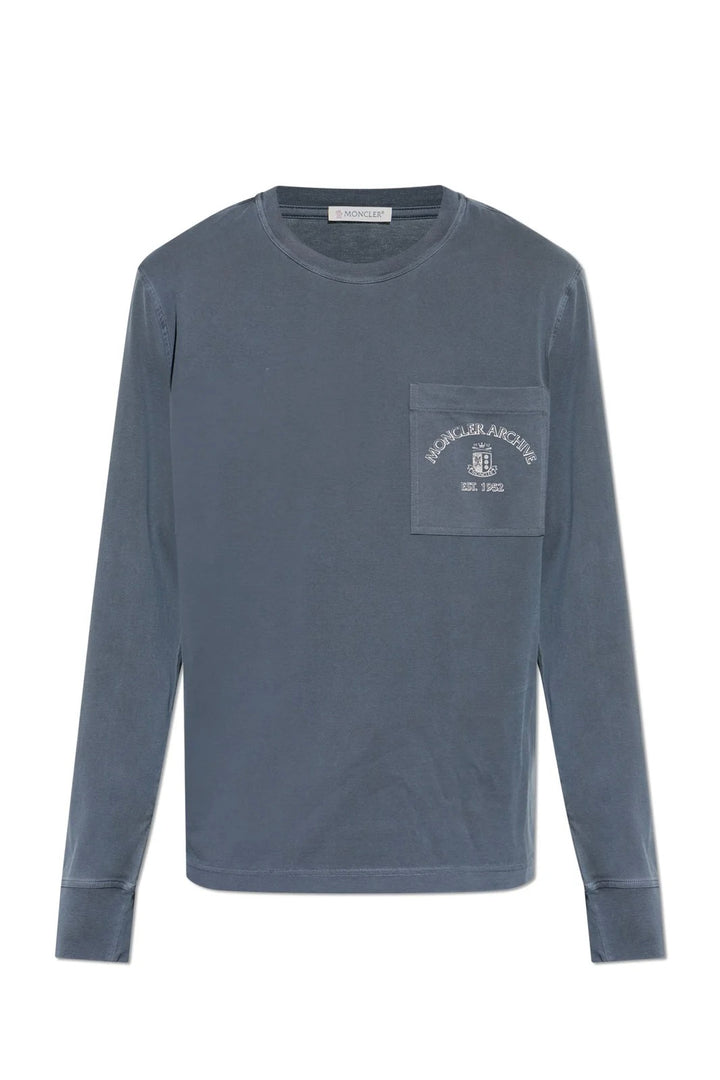 Moncler Logo Printed Long-Sleeve T-Shirt Pastel Blue