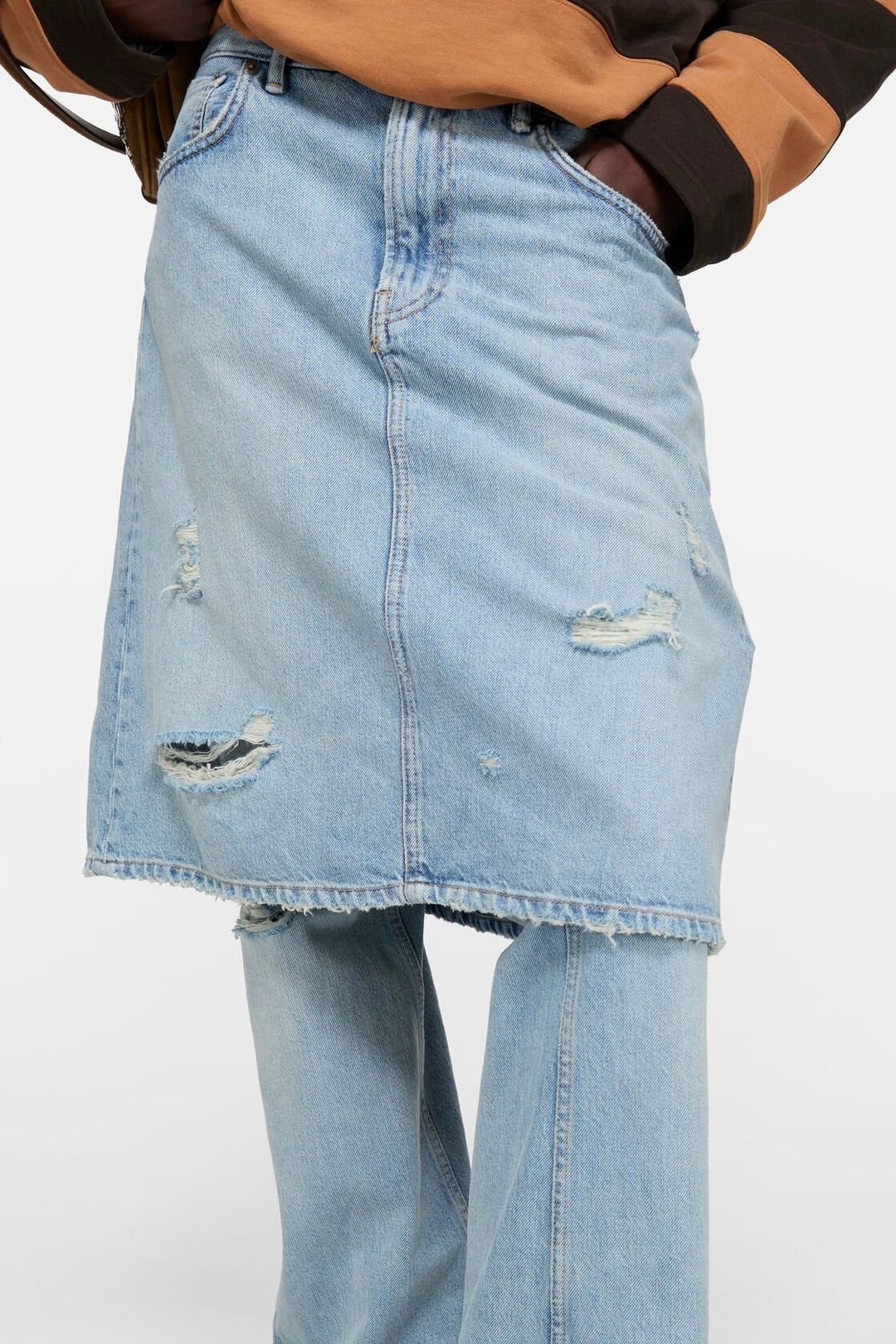 Layered Denim Trousers Light Blue