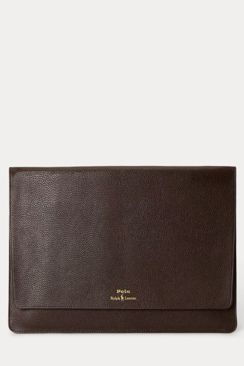 Pebbled Leather Laptop Sleeve Dark Brown