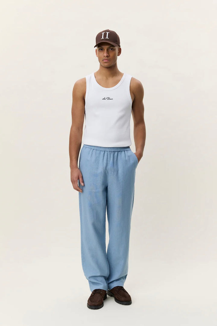Linen Casual Pants Faded Denim Blue