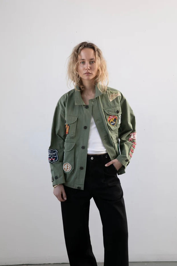 Herringbone Utility Patchwork Jacket Faded Hunter Green