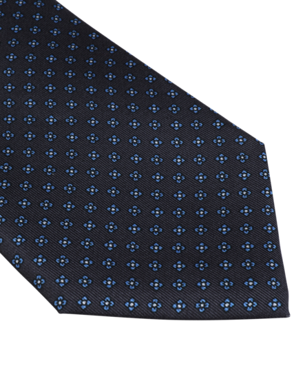 Grey Blue Pattern Silk Tie
