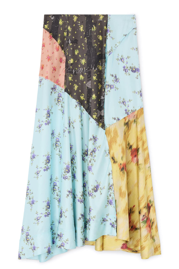 Multi Printed Silk Twill Fluid Skirt