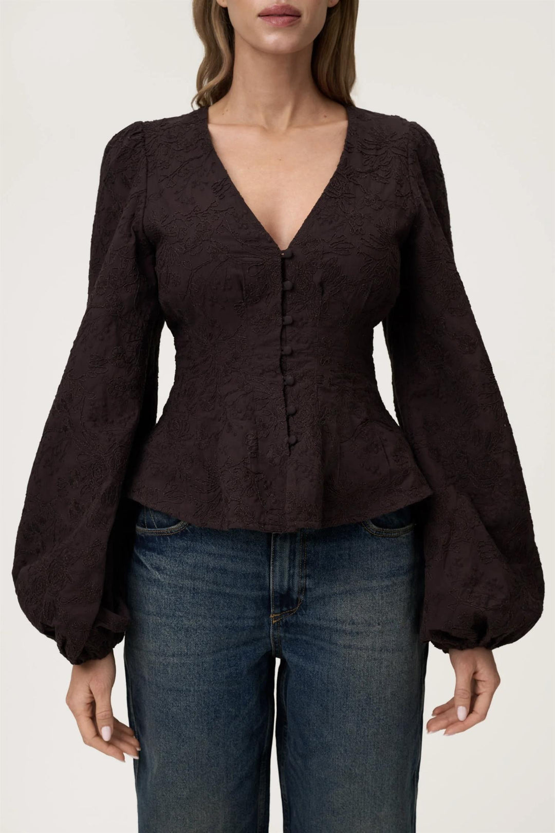 Palena Blouse Brown Embroidery
