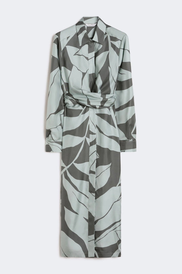 Printed Silk Shirt Dress Green