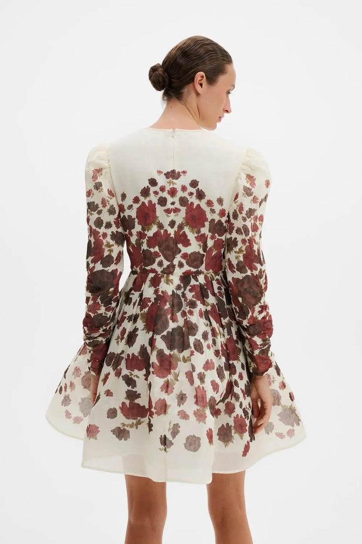 Leoni Silk Blend Mini Dress Wine Peony