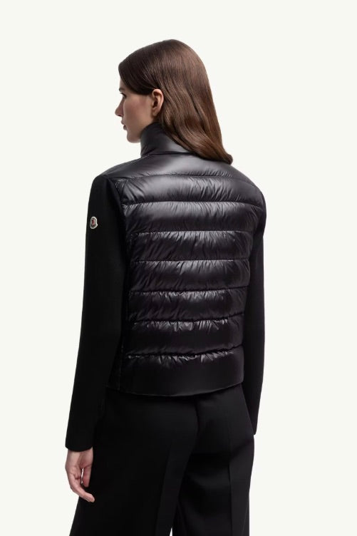 Padded Wool Zip-Up Cardigan Black