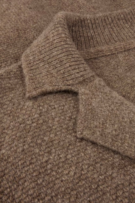 Cardigan Knitted Texture Yak Merino Wool Light Brown