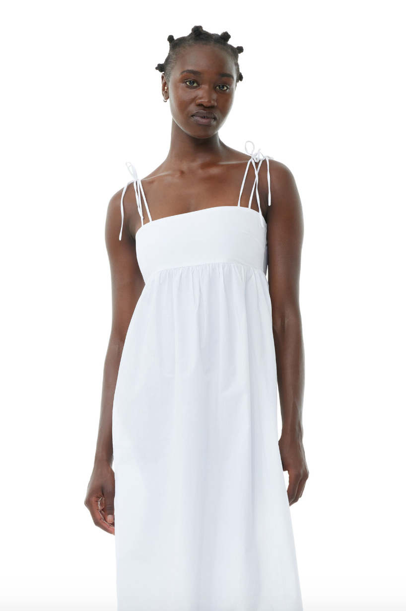 Cotton Poplin String Midi Dress - Bright White