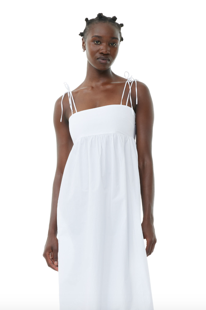 GANNI - Cotton Poplin String Midi Dress - Bright White - Dale