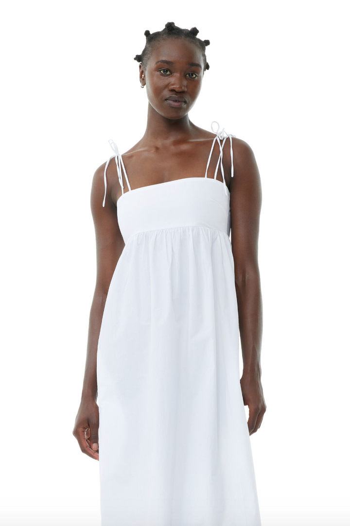 GANNI - Cotton Poplin String Midi Dress - Bright White - Dale