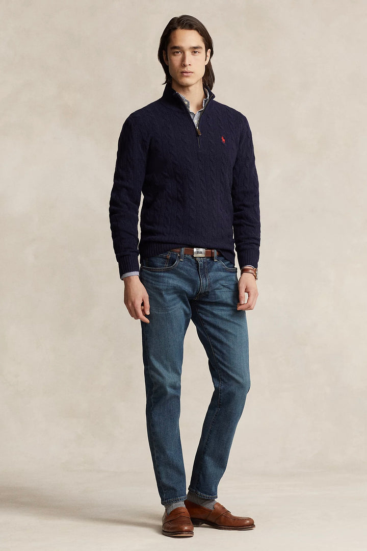 Cable-Knit Wool-Cashmere Jumper Hunter Navy