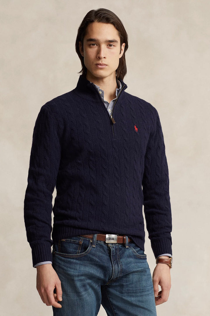 Cable-Knit Wool-Cashmere Jumper Hunter Navy