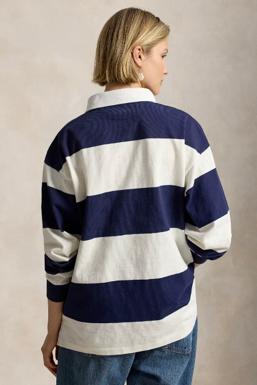 Big Fit Striped Jersey Rugby Shirt Newport Navy/Deckwash White