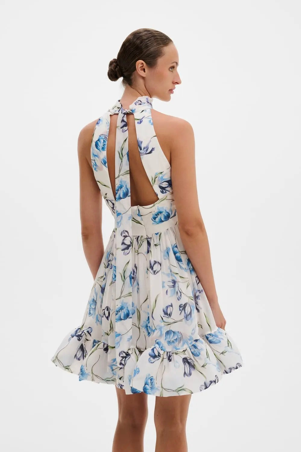 MALINA Fern Halterneck Ruffled Mini Dress Tulip Blue - Dale