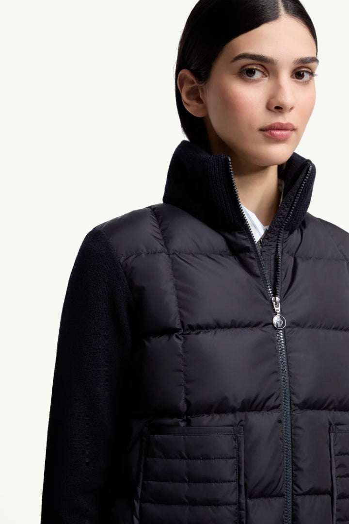 Square-Quilted Padded Wool Zip-Up Cardigan