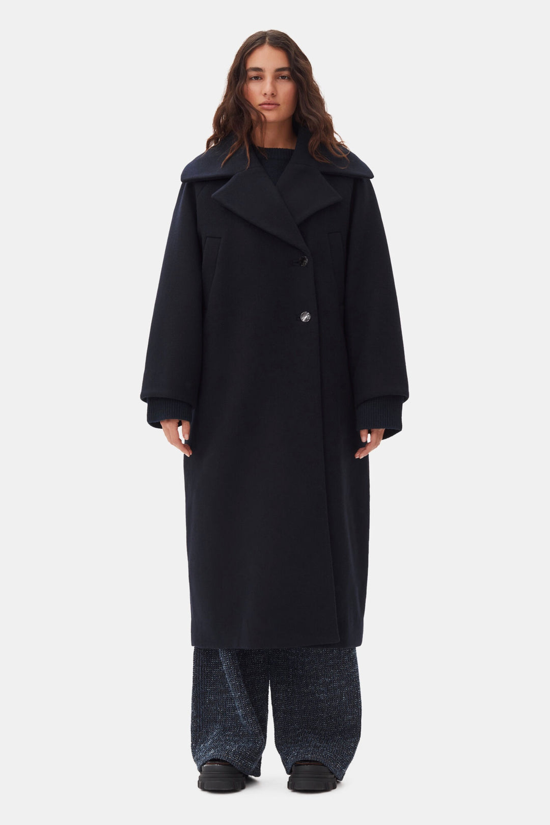 Boiled Wool Large Collar Coat