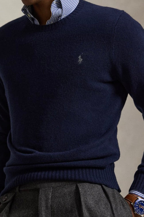 Wool Cashmere Crewneck Sweater Hunter Navy