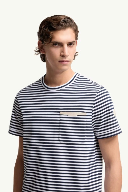 MONCLER Striped Cotton T-Shirt White & Blue - Dale