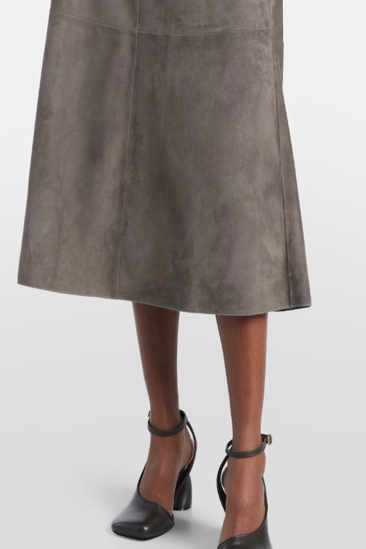 Cipria Flared Suede Skirt
