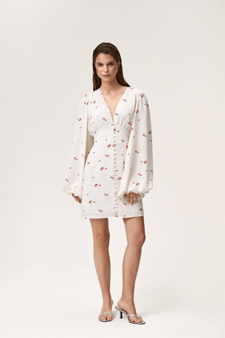 Florence Dress White/Red Rose