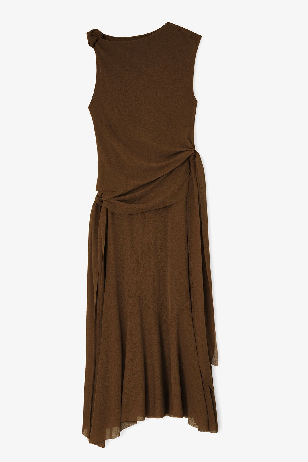 Marl Mesh Draped Knot Detailing Long Dress