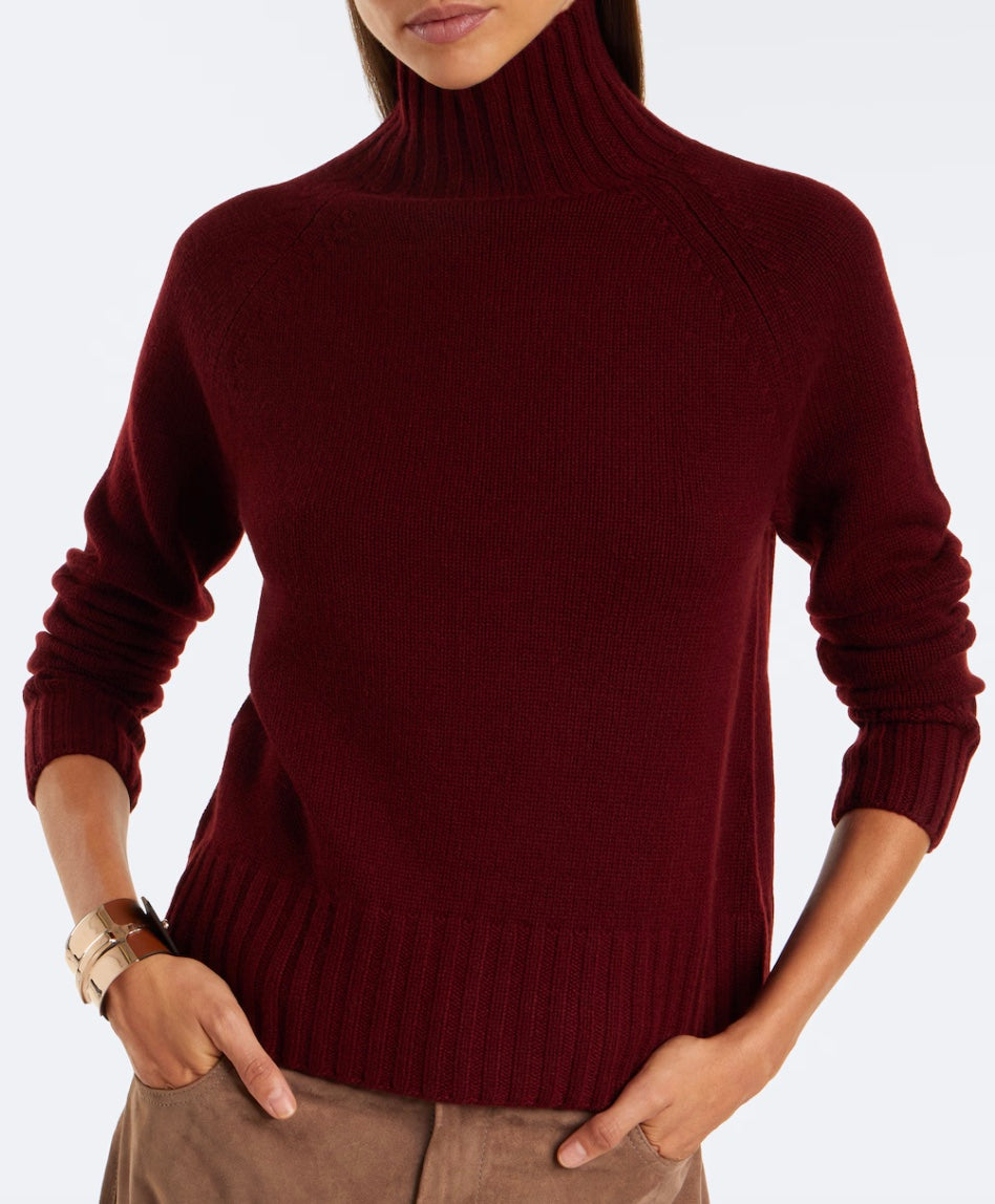 Wool and Cashmere Polo-neck Sweater Bordeaux