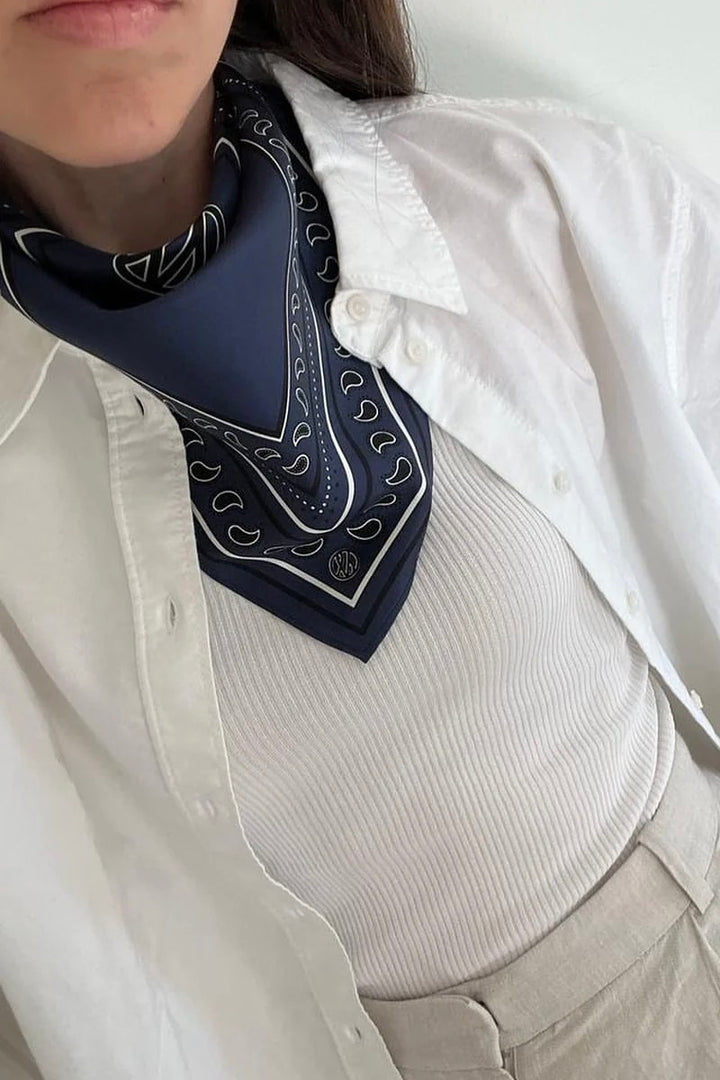 Paisley Silk Scarf Navy/Black/White 50 cm