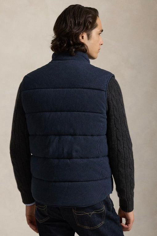 Houndstooth-Print Estate-Rib Waistcoat Navy/Dogtooth