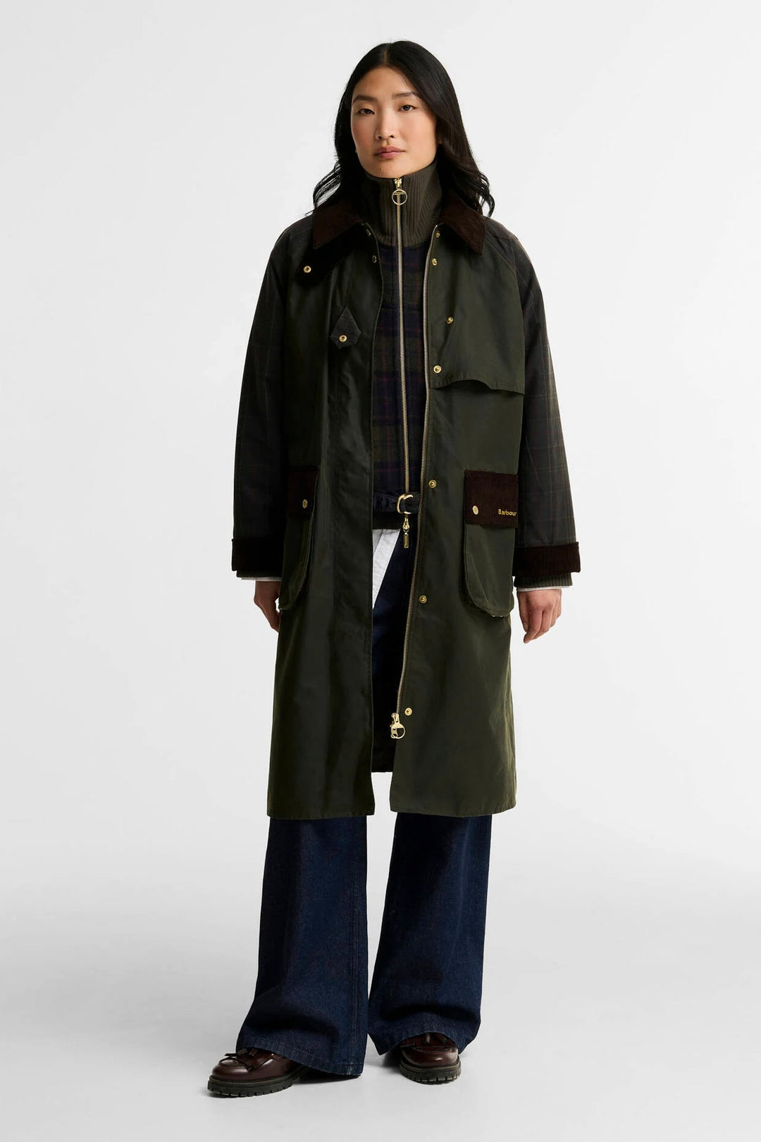 Barbour Check Kirklees Wax Jacket Olive