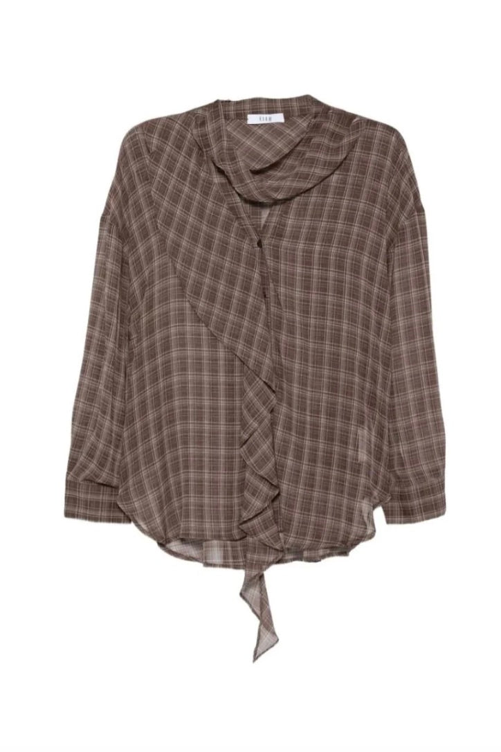 ELEH Check-Pattern Ruffled Blouse Brown - Dale