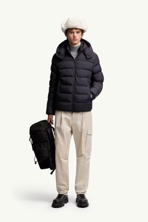 Montbrocq Hooded Short Down Jacket Navy Blue