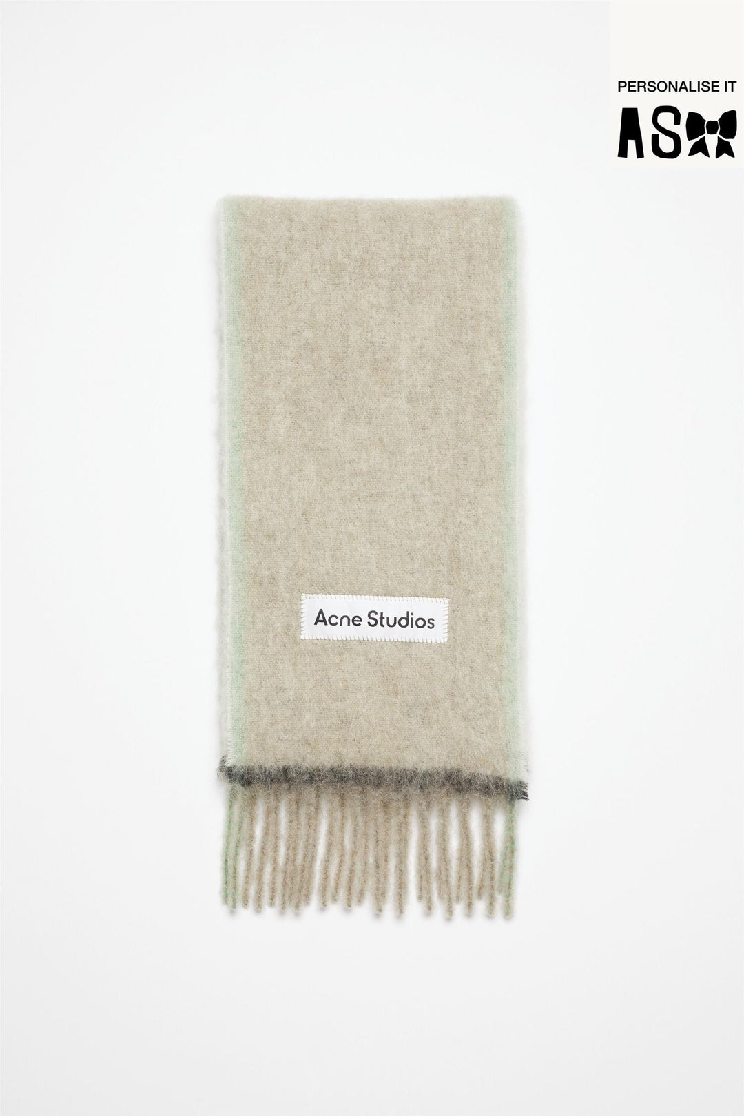 Wool Mohair Narrow Scarf Beige/Grey