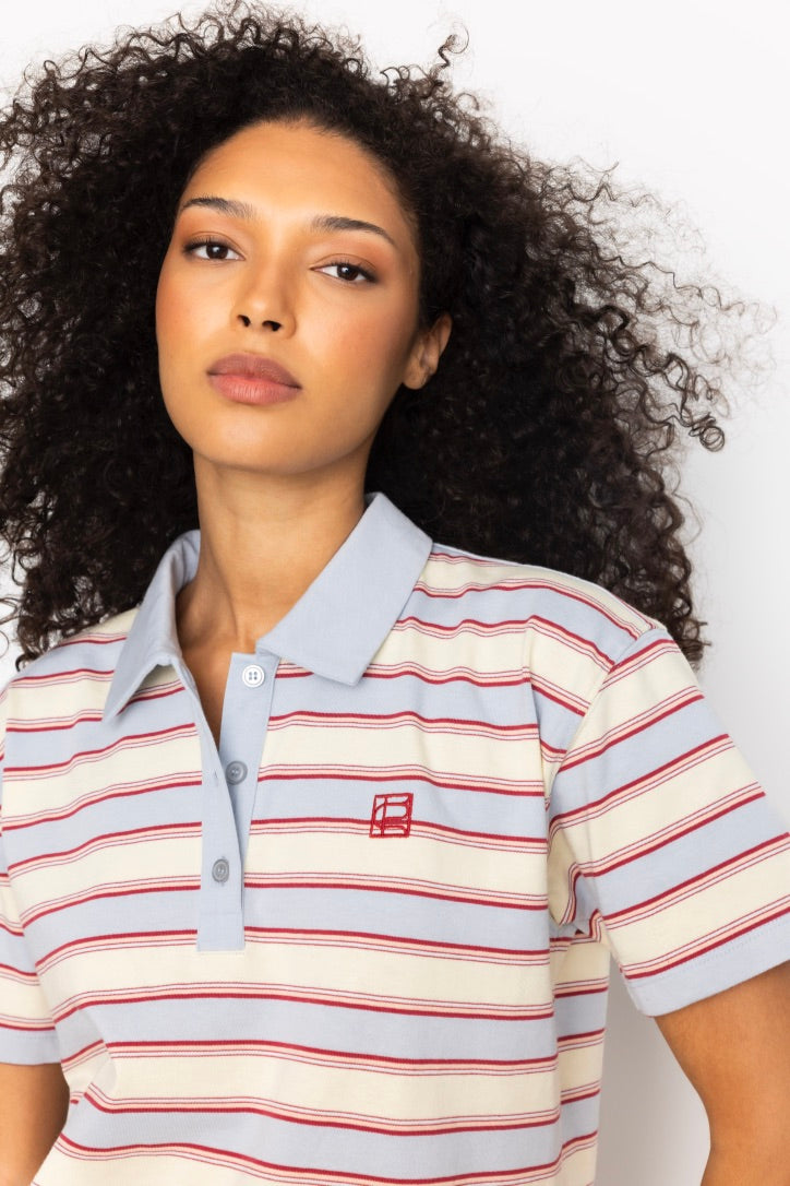 Evelyn Polo Tee Ocean Stripe