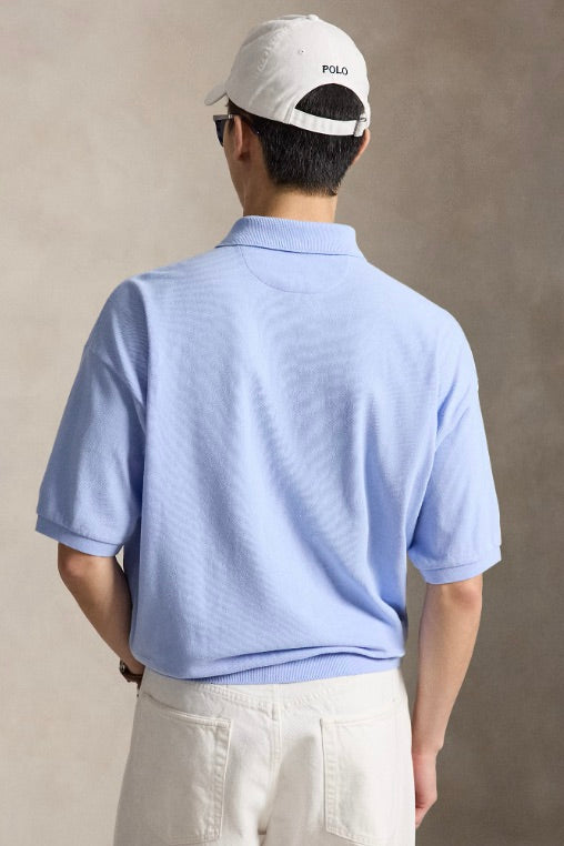 Relaxed Fit Mesh Polo Shirt Pebble Blue