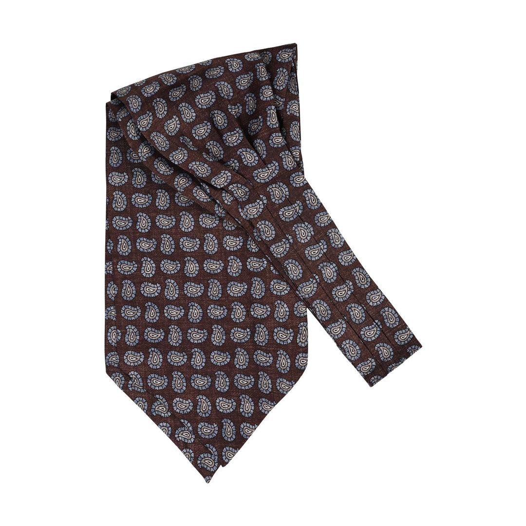 Silk Ascot Paisley Pattern Printed Brown Melange
