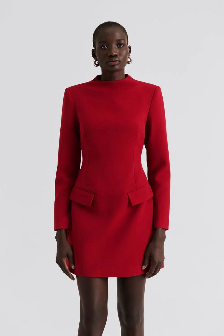 Leanna High Neck Mini Dress Deep Red