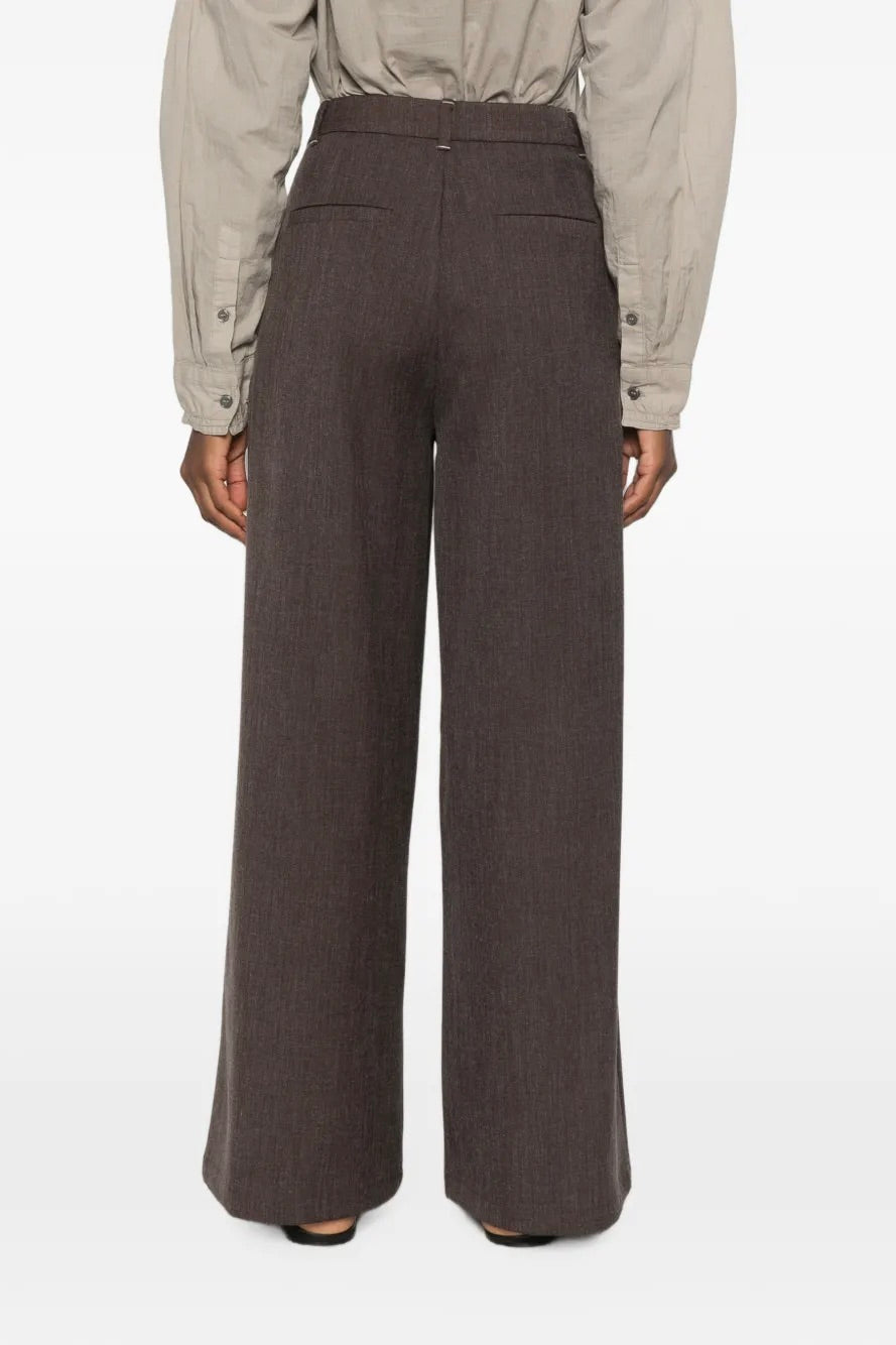 Pleated Wide-leg Trousers Dark Brown